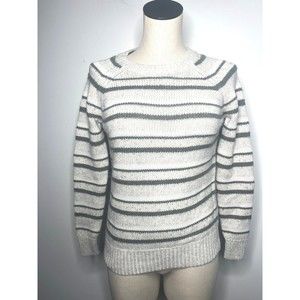Banana Republic Sweater White Gray Green Striped Wool Blend Crew Neck XS